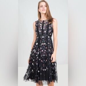 Needle & Thread Black Floral Ombré Midi Dress Sleeveless size 6